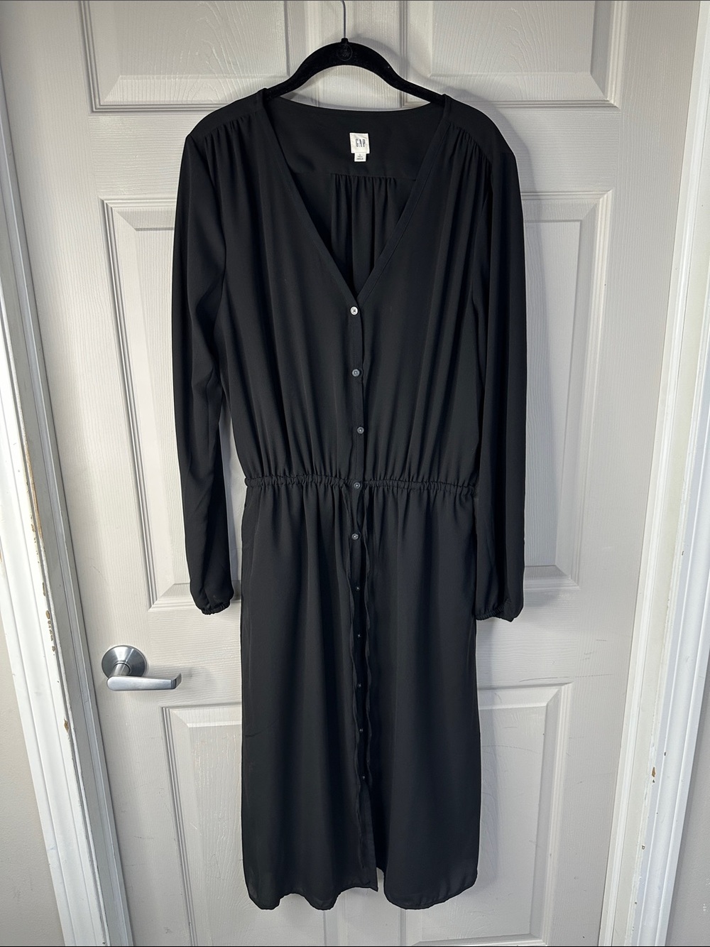 GAP Black Button-Front Midi Dress